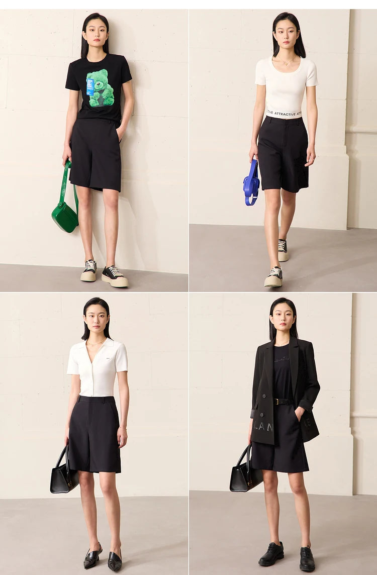 Damen Shorts im minimalistischen Stil mit breitem Bein und Taschen