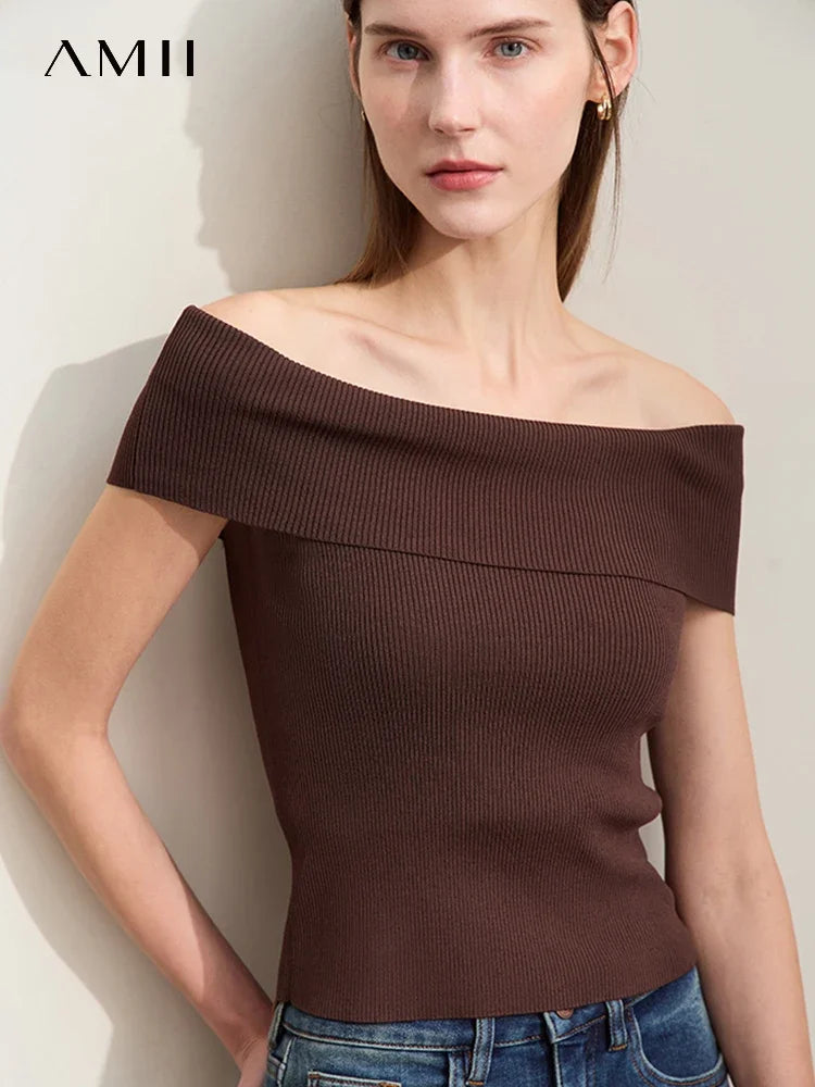 Damen Strickpullover im minimalistischen Stil mit schickem Slash Neck Design