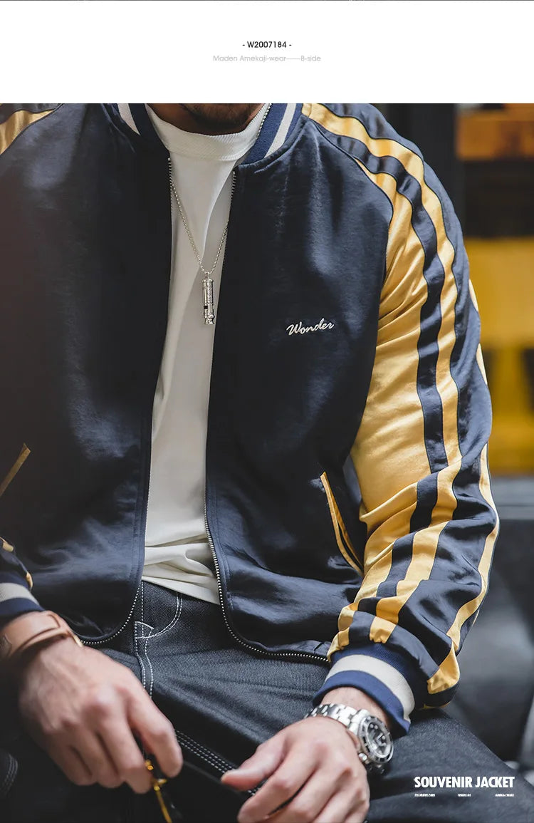 Herren Yokosuka Jacke Retro Reversible Tiger bestickte Patchwork-Outwear