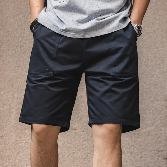 Herren Shorts im Vintage-Stil aus Khaki Canvas mit elastischer Taille und Taschen