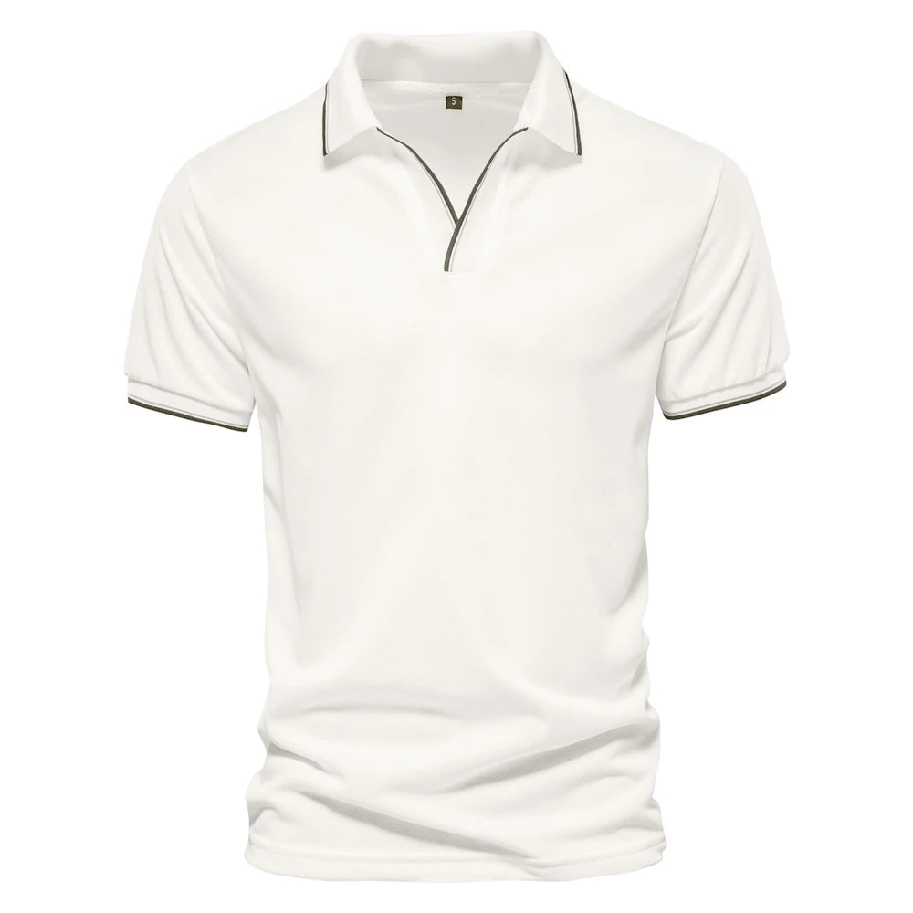Herren Poloshirt mit V-Ausschnitt im einfarbigen, klassischen Stil
