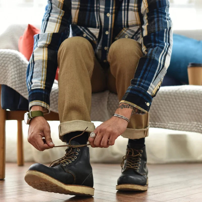 Herren Jeans aus Selvedge-Denim in Khaki mit Zipper Fly Casual