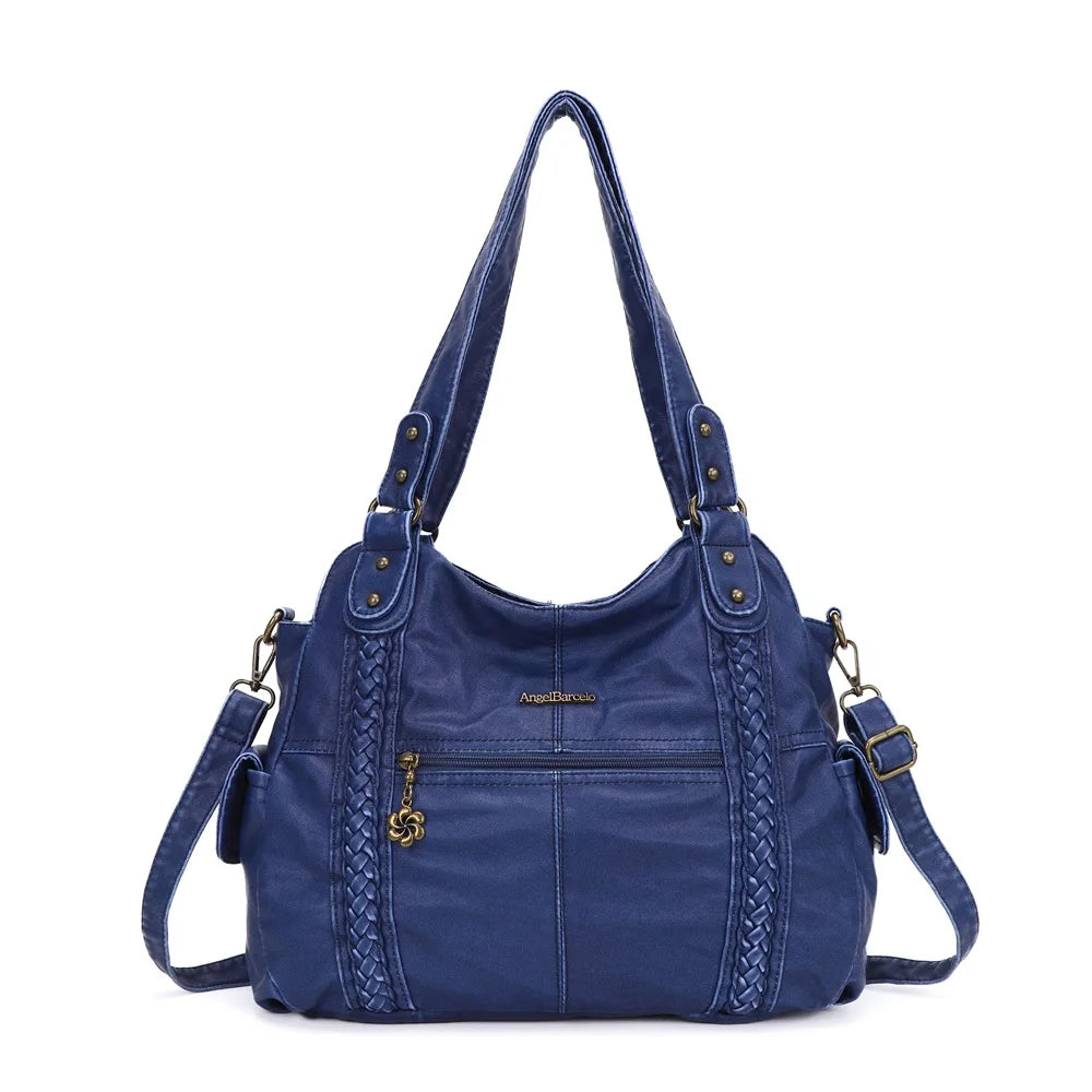 Damen-Handtasche aus PU-Leder mit Mehrfachfächern und Reißverschluss und verstellbarem Schultergurt