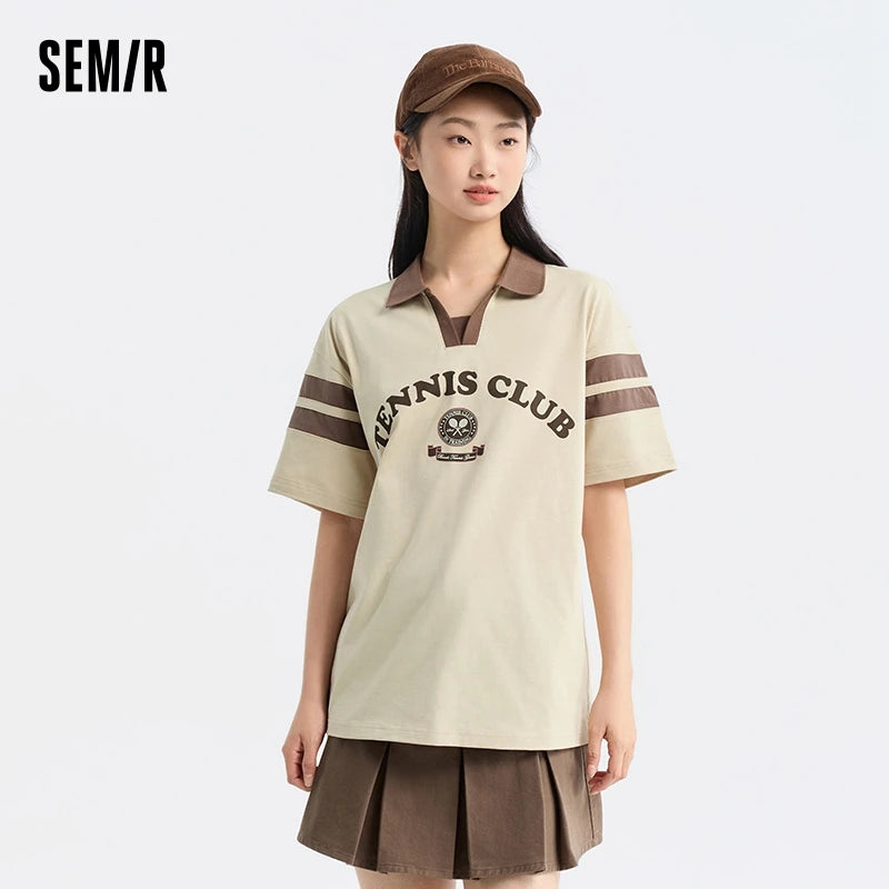 Semir Polo Shirt Frauen mittellange Baumwolle Buchstaben gedruckt Mode Sommer neue lose Kleidung College-Stil