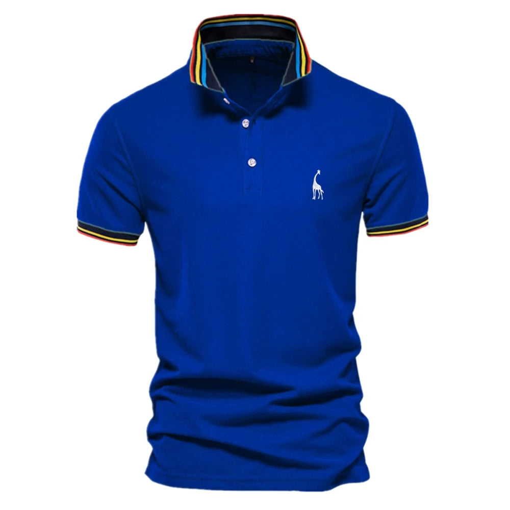 Herren Polo Shirt aus Baumwolle mit fester Hirsch-Stickerei und Kurzarm