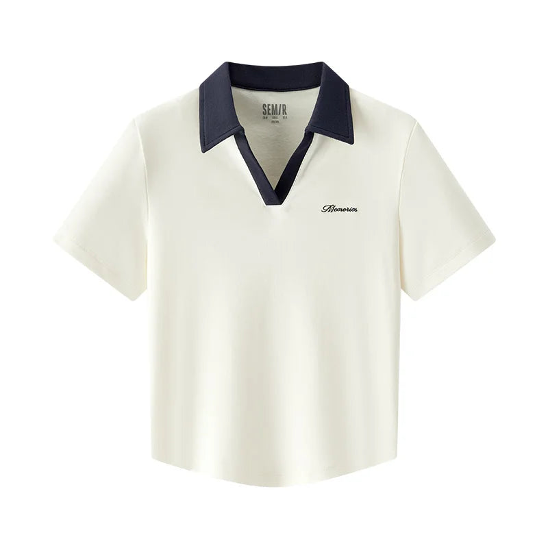 Semir Poloshirt für Damen, abgeschnitten, schmale Passform, elegant, 2025, neuer Sommer, bestickter Pullover, minimalistisch, für lässigen Stil