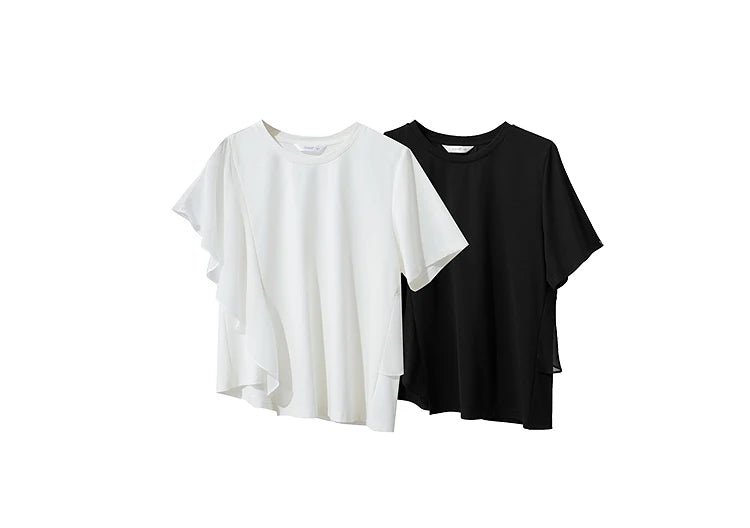 Damen Sommer-T-Shirt mit kurzen Schmetterlingsärmeln und Rundhalsausschnitt