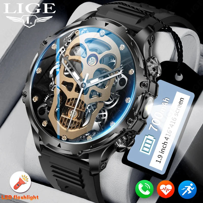 Herren Smartwatch für Outdoor-Sport mit wasserdichter Bluetooth-Funktion und LED-Taschenlampe