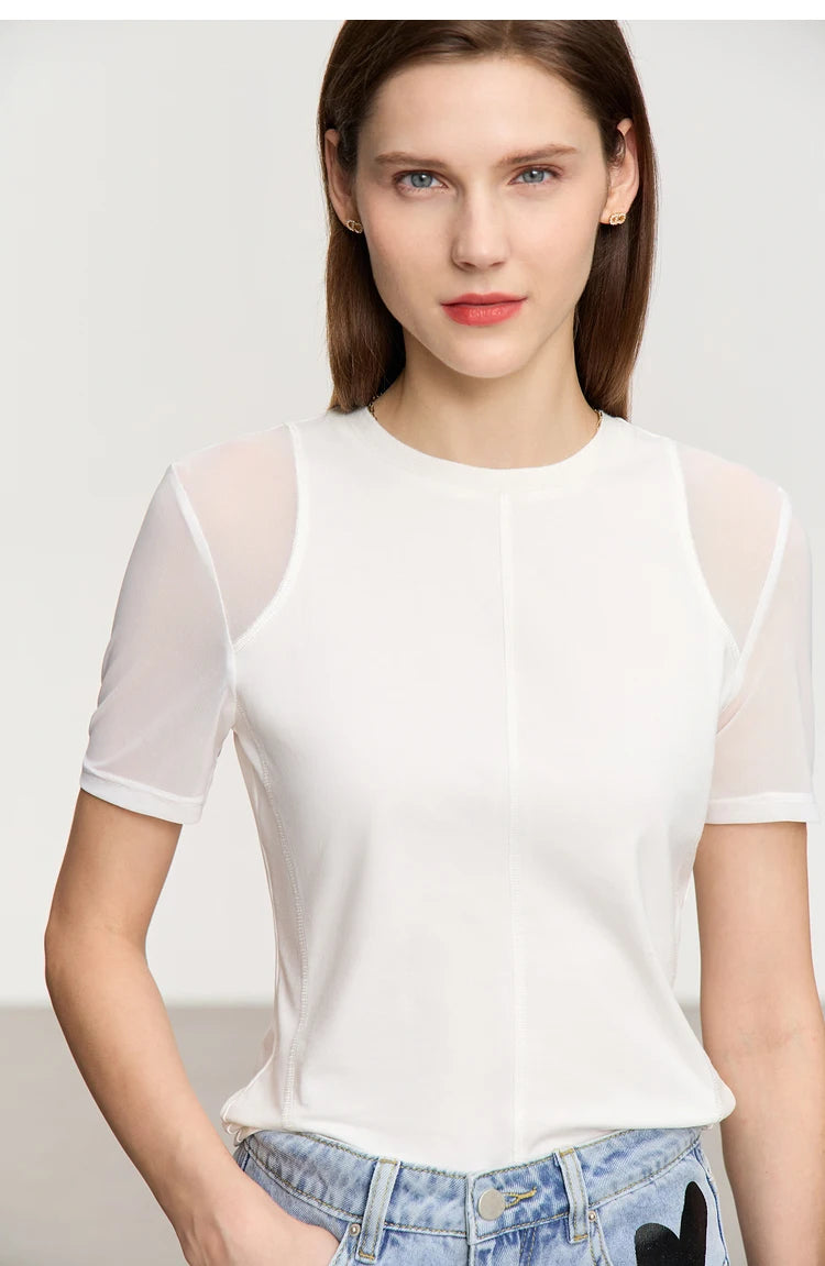 Damen T-Shirt aus mercerisierter Baumwolle mit kurzen Ärmeln im minimalistischen Stil