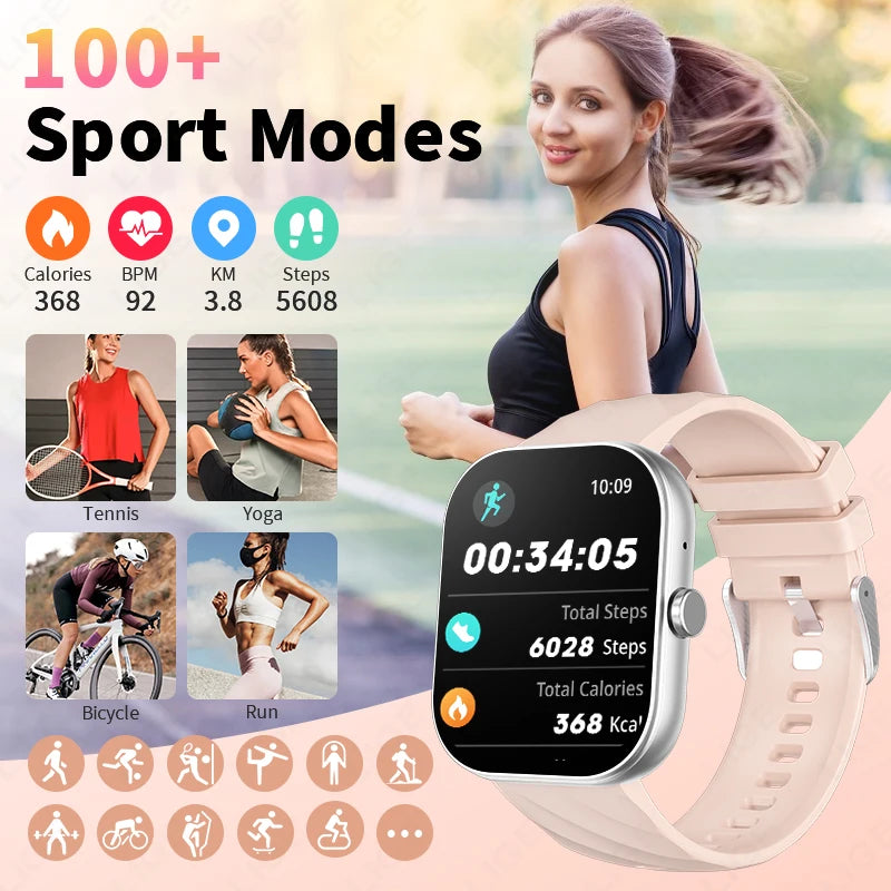 LIGE Neue Smartwatch mit Sprachanruf, ultragroßer 2,01'' HD-Bildschirm, 24-Stunden-Gesundheitsmonitor, Smartwatch, 100+ Sportmodi, modische Zifferblätter