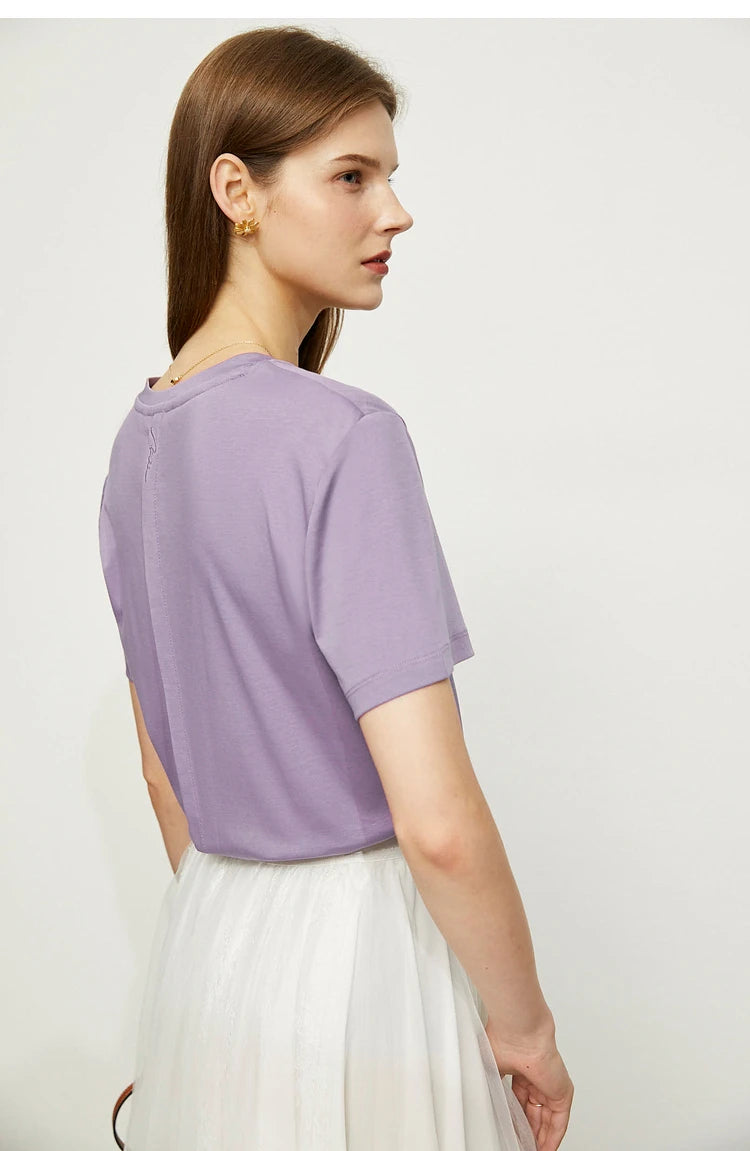 Damen Tops im Minimalismus-Stil mit V-Ausschnitt und kurzen Ärmeln
