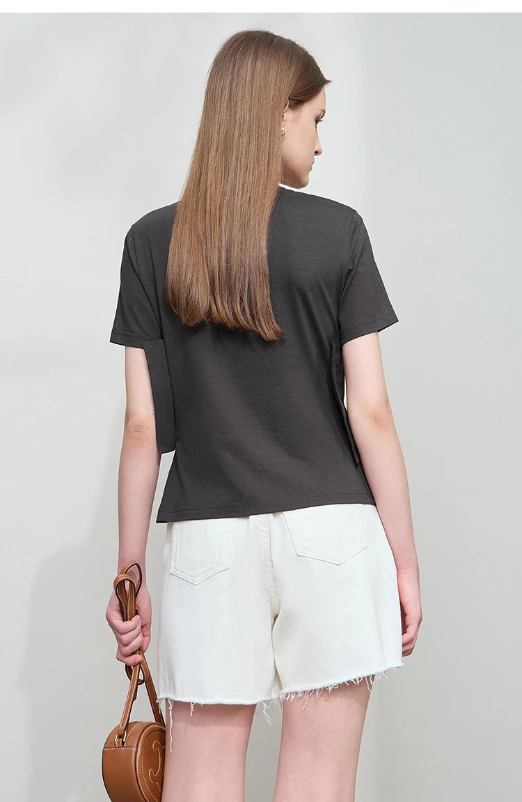 Damen T-Shirt im minimalistischen Stil mit lässigem Komfort und geradem Spleißen