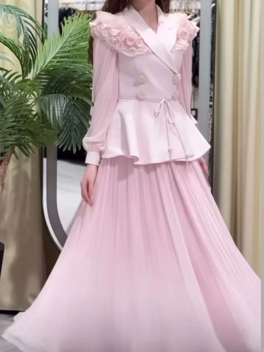 Langärmliges Damen-Patchwork-Kleid mit Rundhalsausschnitt und Polka-Dot-Design – modisch geschnürt