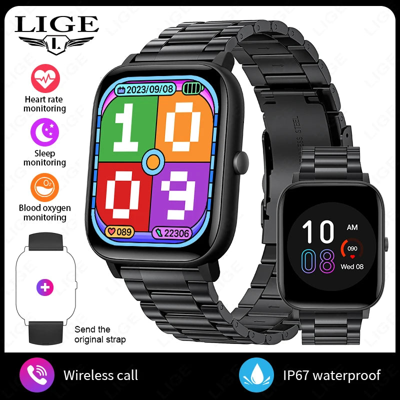 LIGE Voice Calling Smart Watch Ultra 1,85" HD-Bildschirm Schlafgesundheitsmonitor Sport DIY Zifferblätter Smartwatch Wasserdichte Uhren