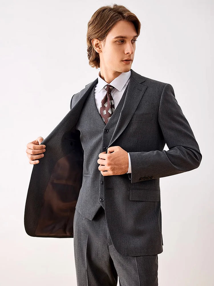 Herrenanzug-Set mit Blazer und Hose, dünner Stoff, lässiger Stil, ideal für Frühling und Herbst, in Khaki oder Schwarz, einreihig, perfekt für Hochzeiten und festliche Anlässe.