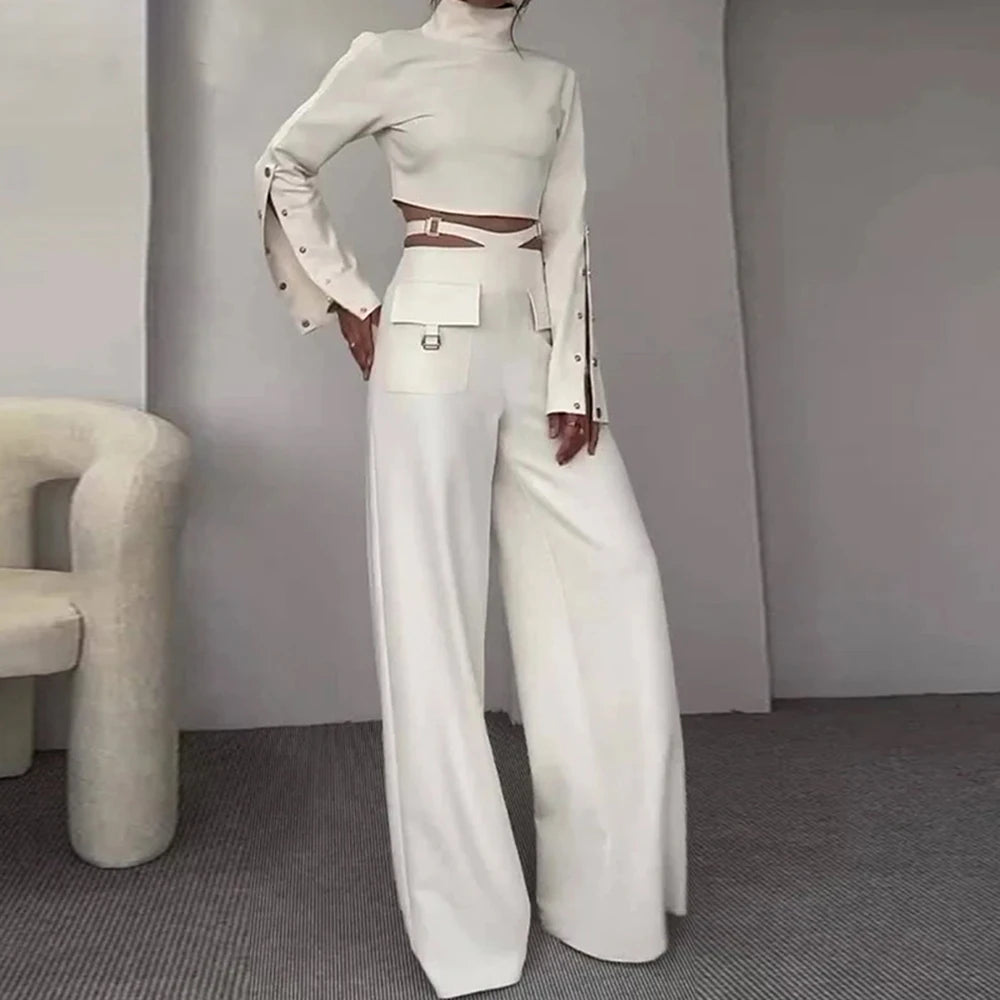 Colorblock-Jeans mit Leopardenmuster und Hohldesign für Damen – High-Waist, gespleißte Taschen, weites Bein