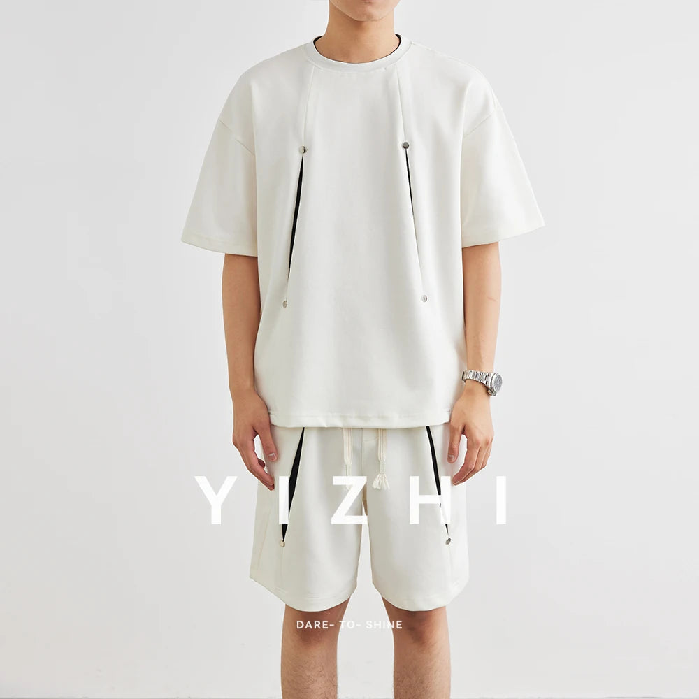 Herren Kurzarm T-Shirt Set mit elastischer Taille und praktischen Taschen