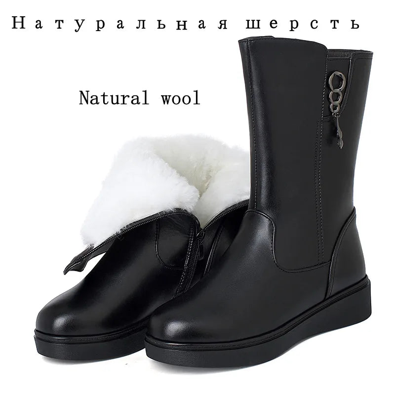 AIYUQI Women's Winter Boots Wool 2025 New Large Size 41 42 43 Women's Snow Boots Wool Flat Women's Mid-Boots