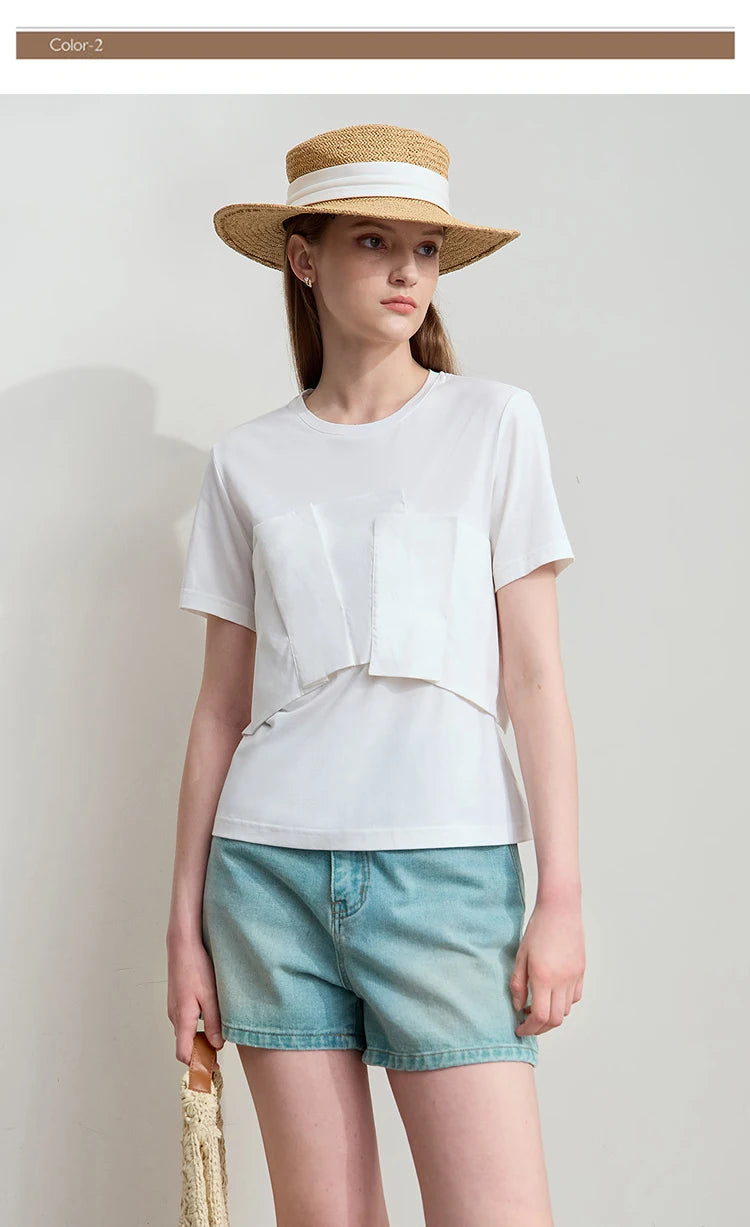 Damen T-Shirt im minimalistischen Stil mit lässigem Komfort und geradem Spleißen