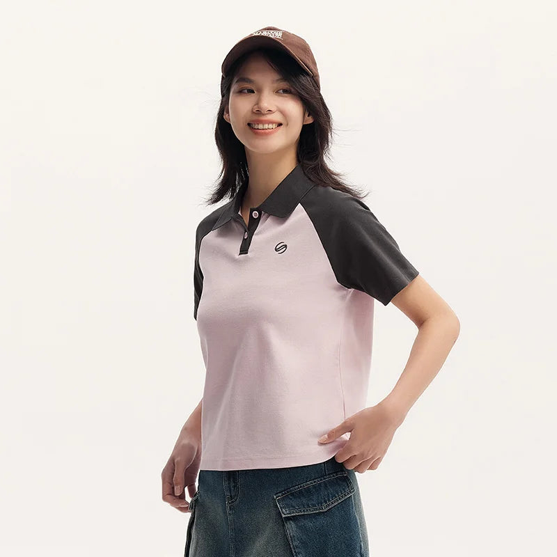 Semir Frauen Polos hirt Sommer neue Farbe Blocking Schulter fallende Ärmel American Retro Top strukturierte Kleidung Trend