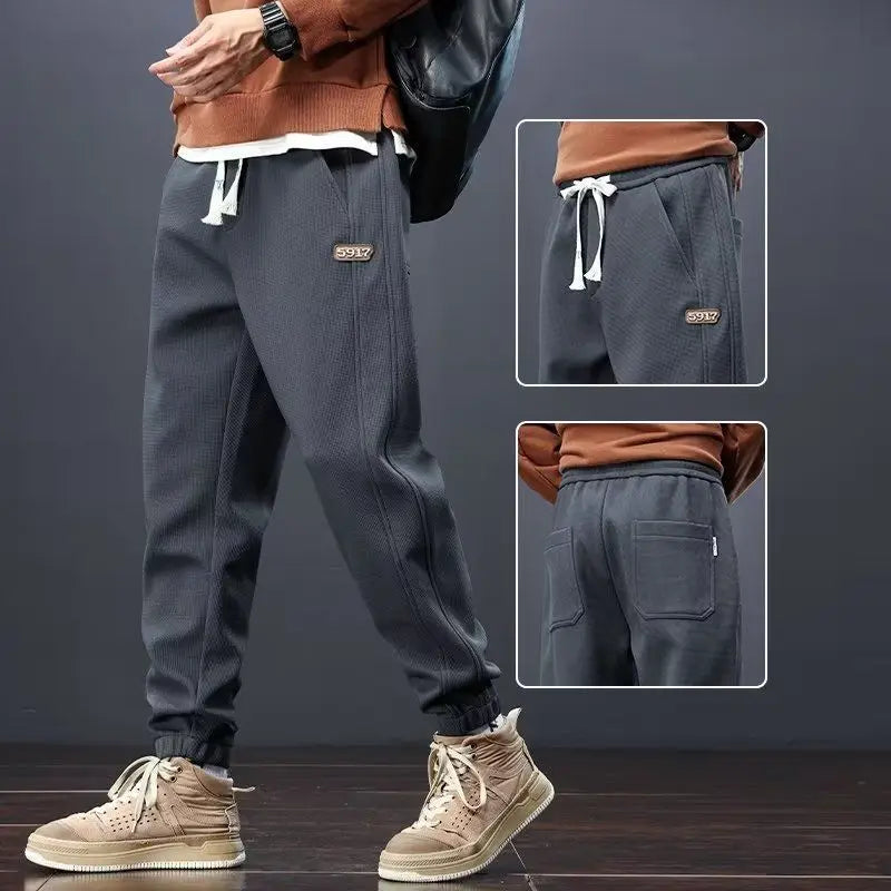 Lange Herren-Sporthose im koreanischen Stil – vielseitige, gerade geschnittene Freizeithose mit lockerer Passform und Kordelzug für junge Leute