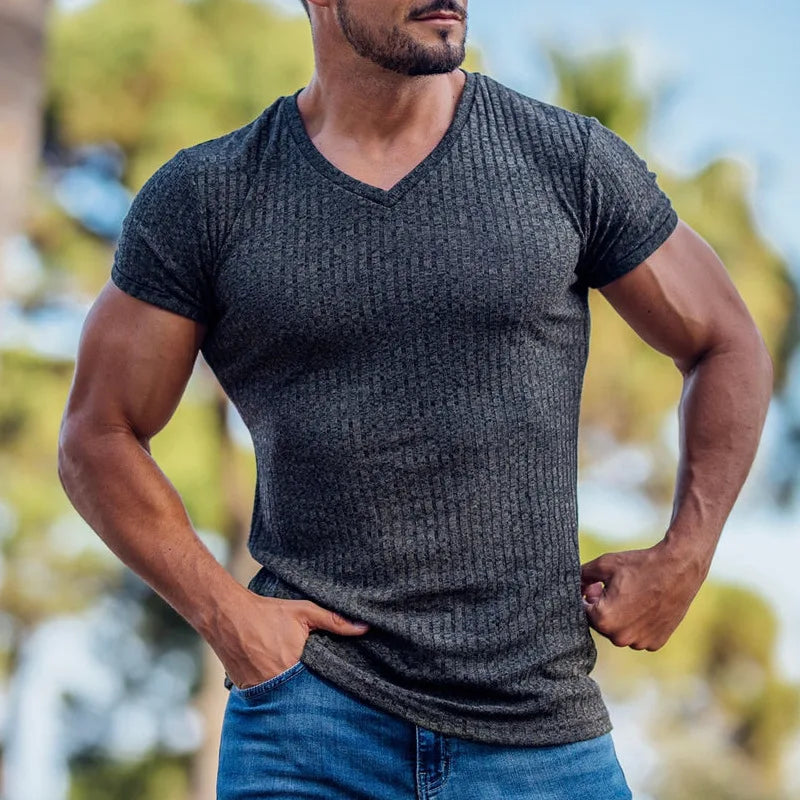 Modisches Herren-Casual-T-Shirt mit Streifen und Rundhalsausschnitt – ideal für den Sommer