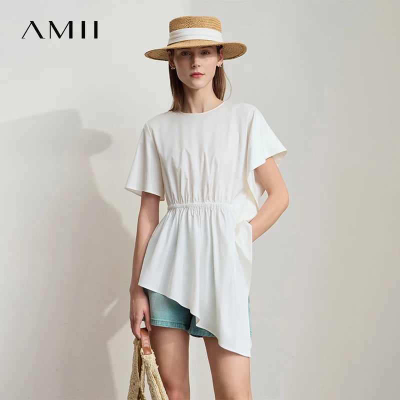 Damen T-Shirt mit rundem Hals und asymmetrischem Design für den Sommer