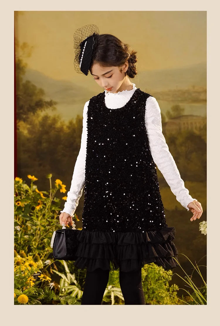 Ärmelloses Sommerkleid für Mädchen mit Pailletten und Blumenmuster – ideal für Hochzeiten und festliche Anlässe