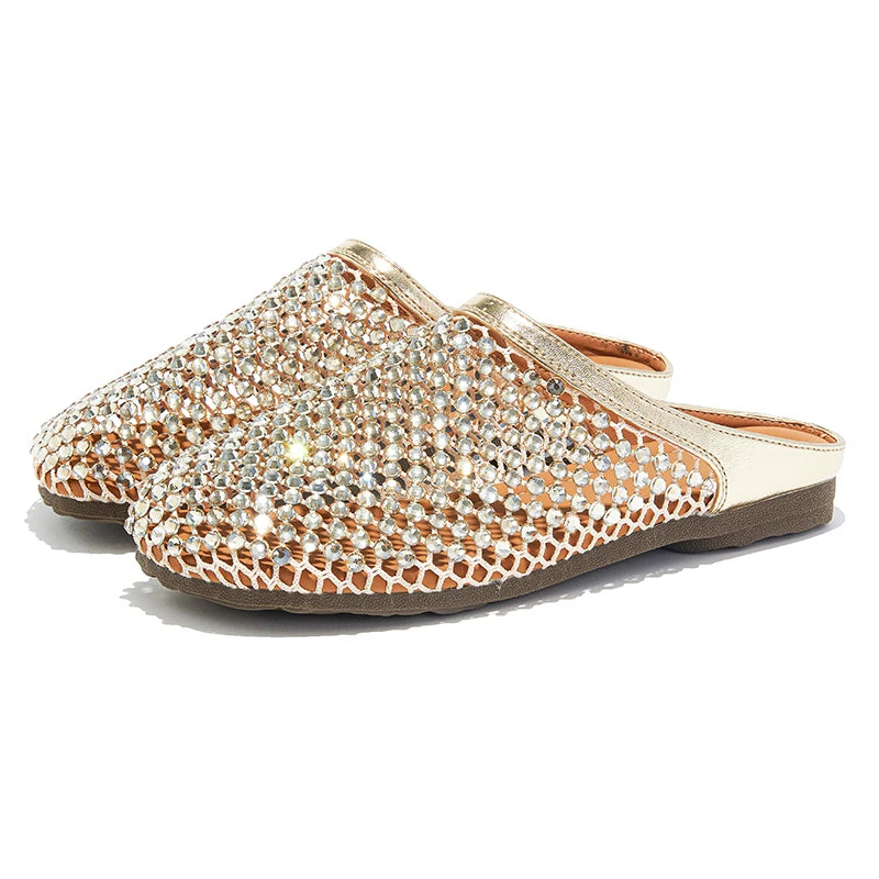 AIYUQI Frauen Geschlossene Zehen Hausschuhe 2025, Anti-slip Diamant Mesh Hausschuhe Für Frauen Große Größe Sommer Weibliche Schuhe