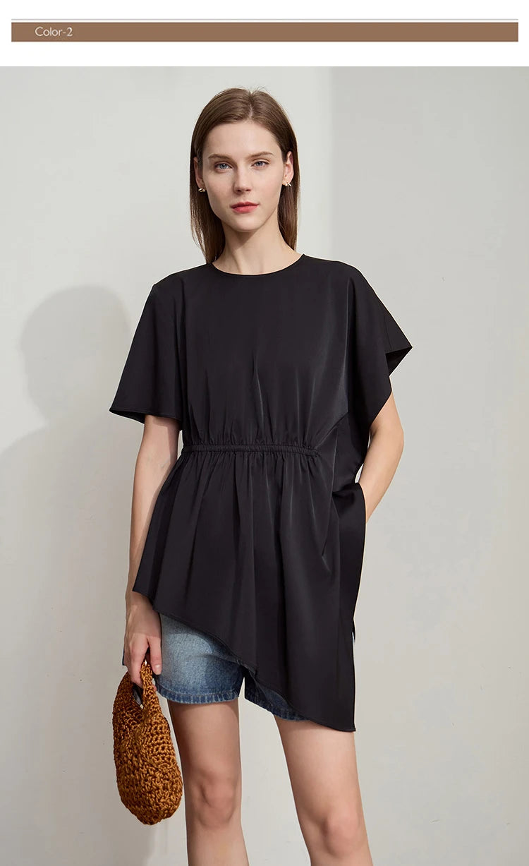 Damen T-Shirt mit rundem Hals und asymmetrischem Design für den Sommer