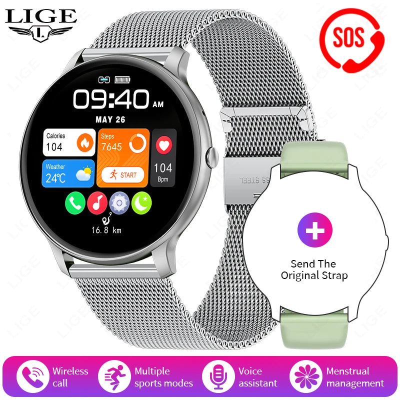 LIGE SOS Smartwatch 1,39 Zoll HD Sprachassistent Bluetooth Anruf Sport Fitness Smart Watch Männer Frauen Für Android IOS 2025 Neue