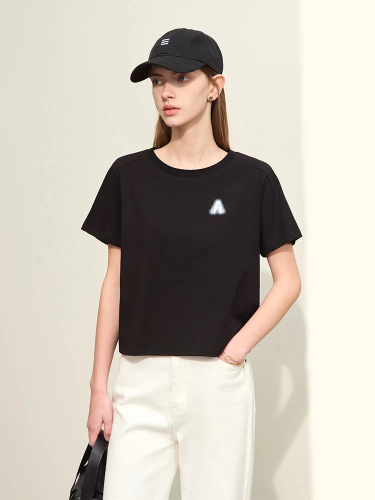 Damen T-Shirts im minimalistischen Stil mit lässigem O-Ausschnitt und Druck