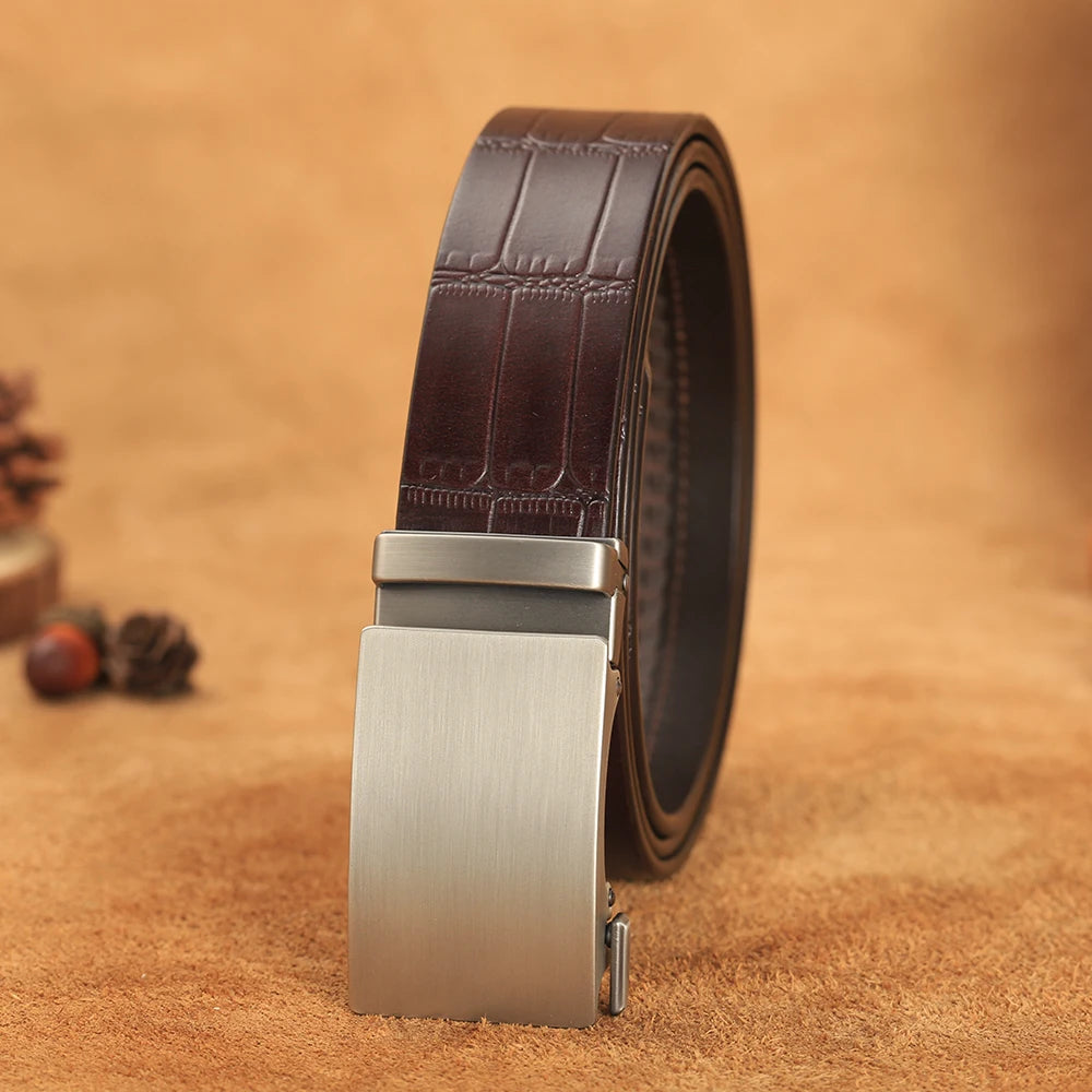 Herren Echtleder-Gürtel Business Bambusmuster 3,5 cm Automatik-Schnalle Rindsleder