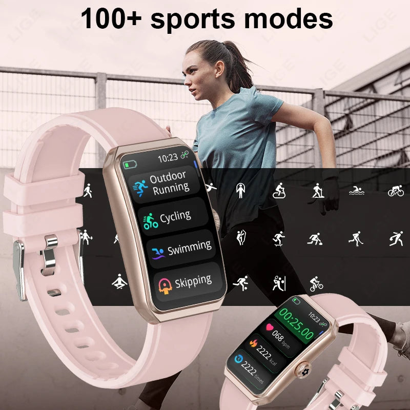 LIGE 1,47" 3D gebogener Bildschirm BT Anruf Musik Smart Watch IP68 wasserdicht Herzfrequenz Blutsauerstoff Frauen Smartwatch 100+ Zifferblatt