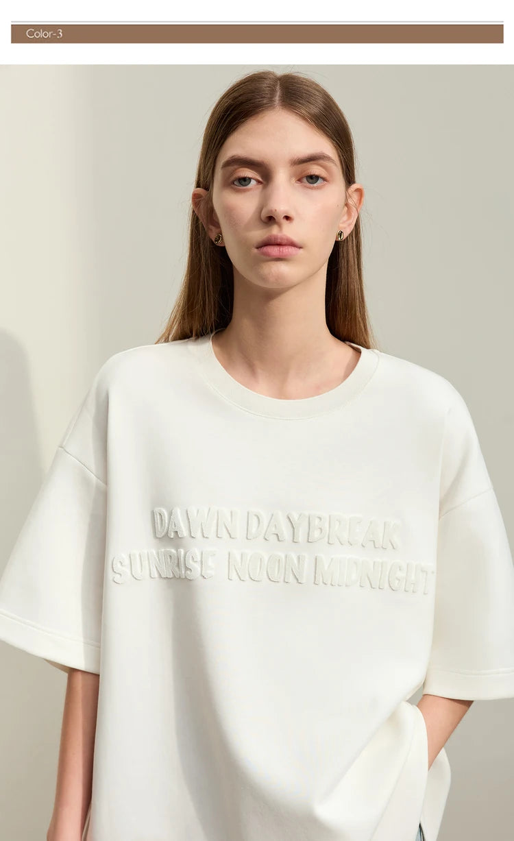 Damen T-Shirts mit Rundhalsausschnitt und losem, lässigem Schnitt mit Stickerei