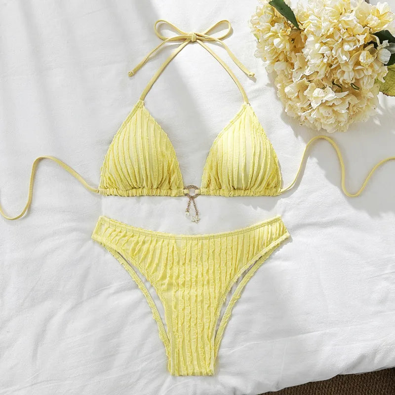 Sexy Bikini-Set mit Strasssteinen – Push-up Badeanzug für Damen