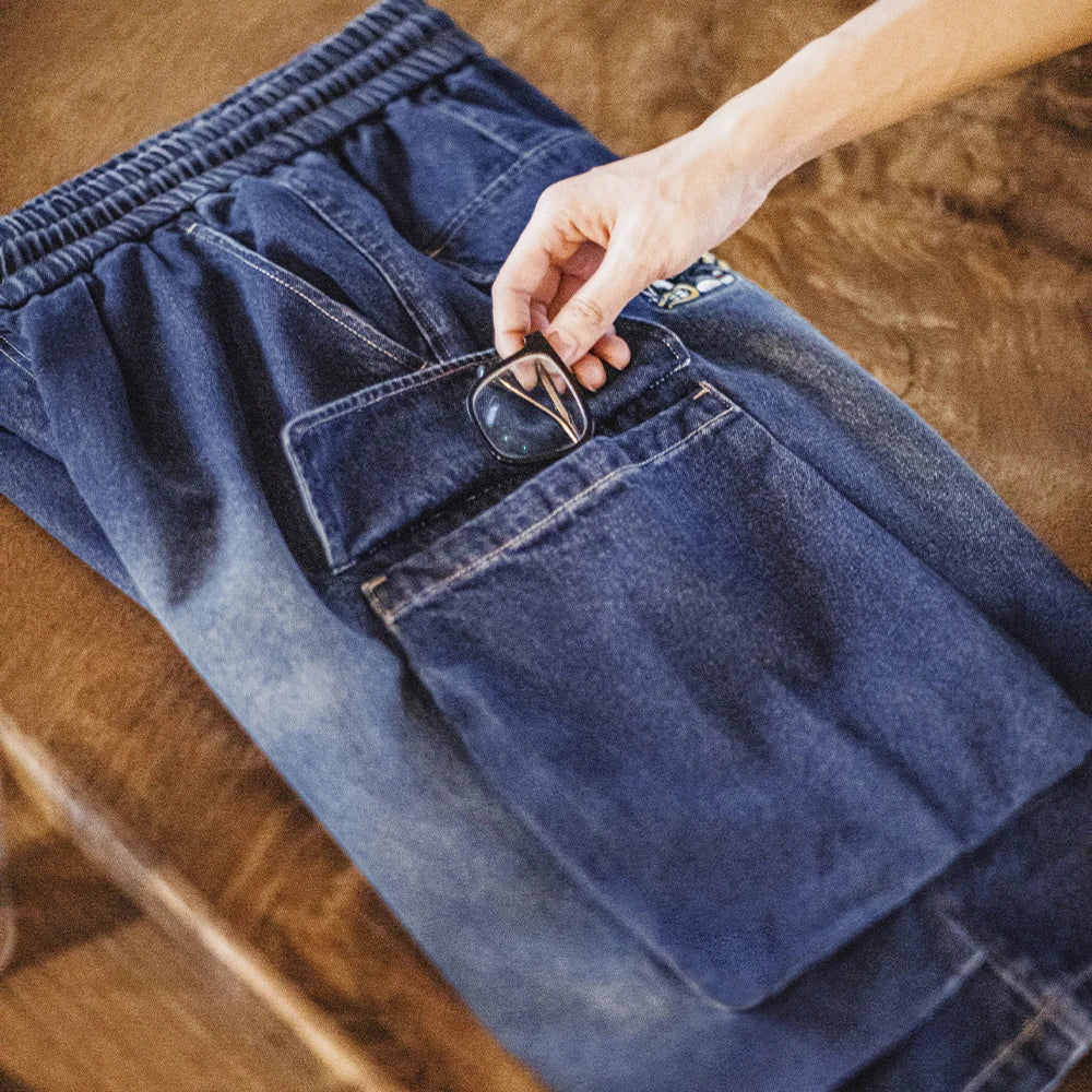 Herren Denim Shorts im Vintage-Stil mit losser Passform und elastischer Taille