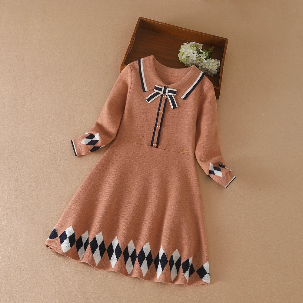 Kinder Mädchen 5-12 Jahre Herbst Winter Neue Kleid Kinder Warme Pullover Kleidung Stricken Langarm Prinzessin Kleid
