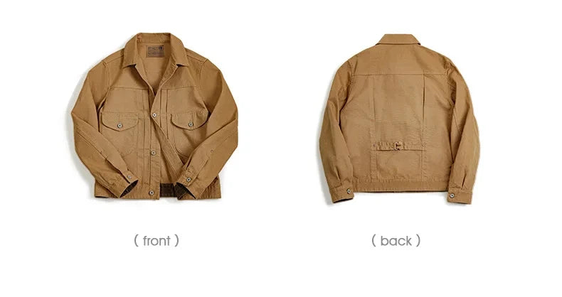 Herren Jeansjacke Vintage schwere Canvas Rancherjacken mit Kragen und Taschen