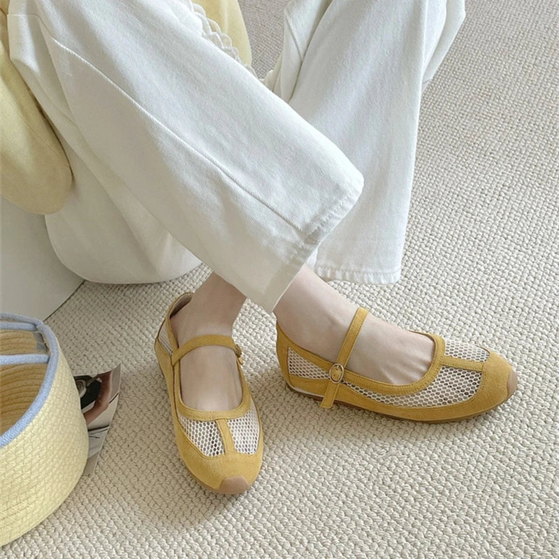 AIYUQI Damensandalen 2025, neue Mesh-atmungsaktive, rutschfeste Mary Jane-Damenschuhe, große flache Fischerschuhe für Damen