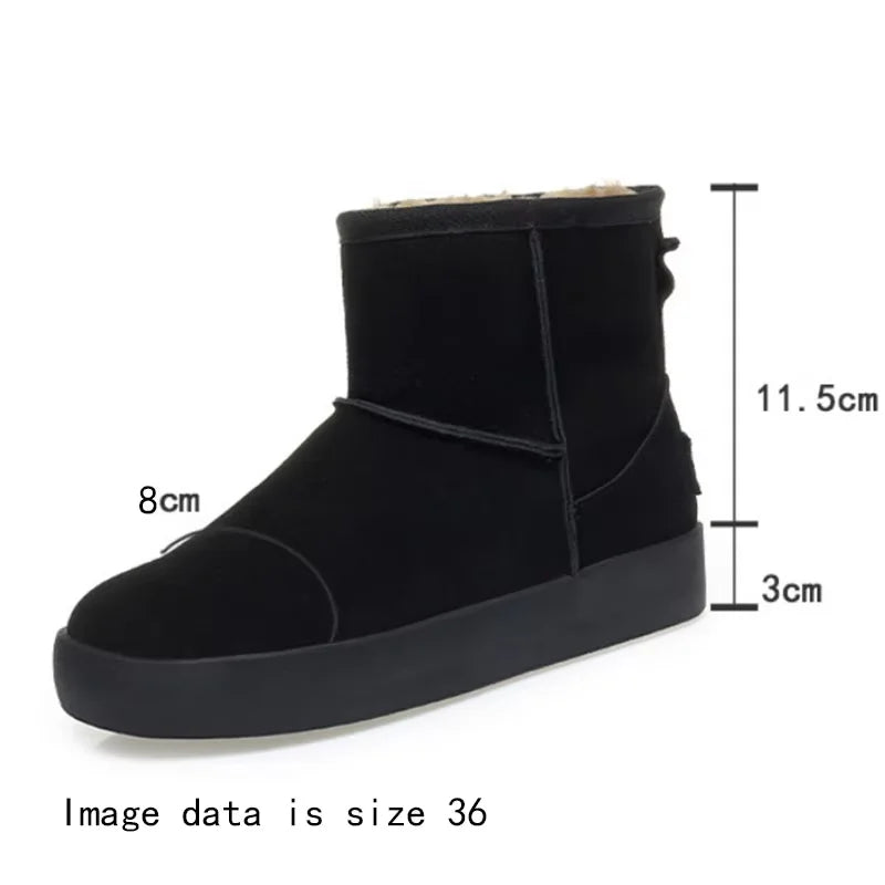 Damen Schnee Stiefel aus echtem Leder mit warmem Wollfutter