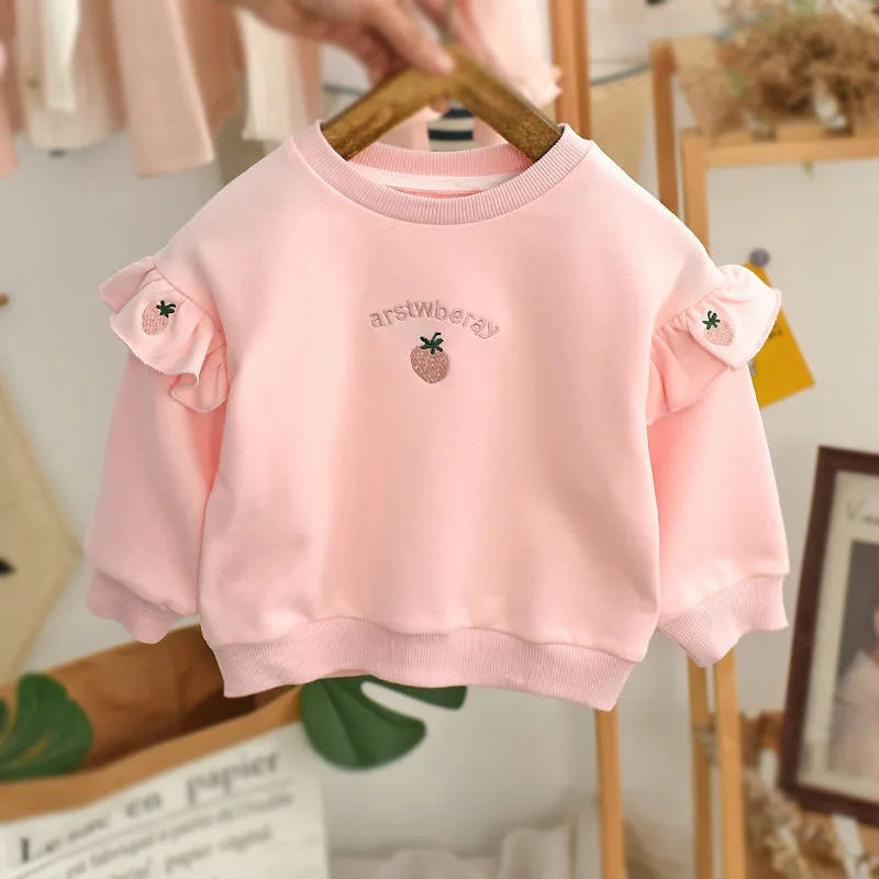 Mädchen Hoodie mit süßer gestickter Erdbeere für 1-6 Jahre