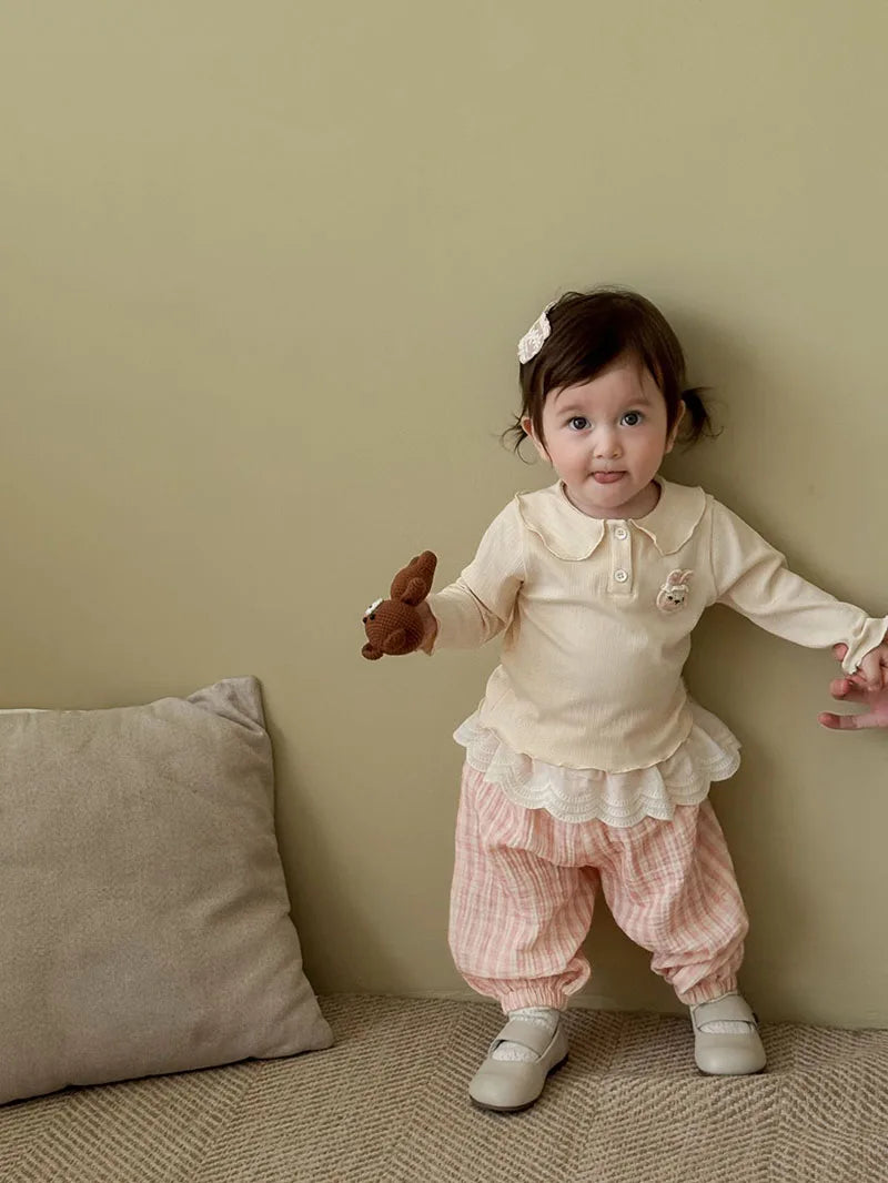 Mädchen Hemd mit süßem 3D Bunny und Kragen für Kinder von 9M bis 5T