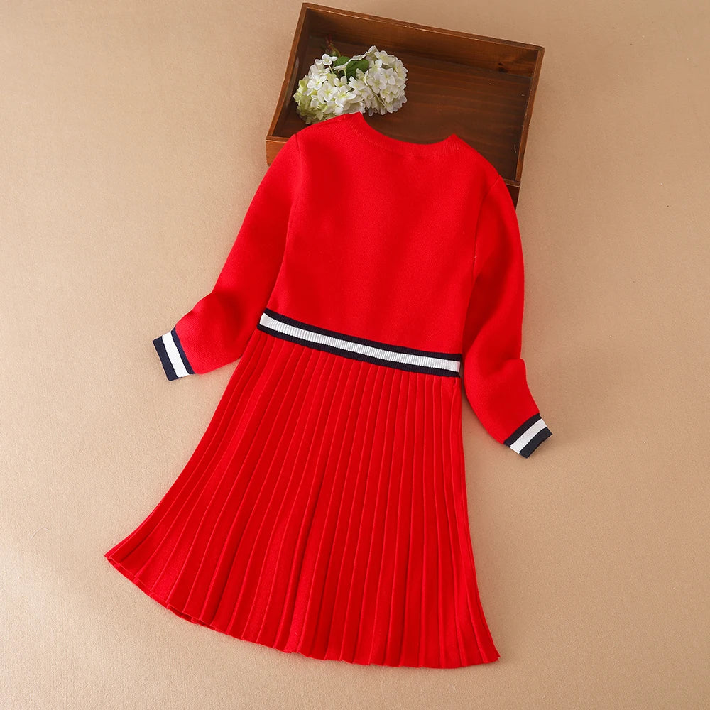 Mädchen Pullover Kleid Lange Ärmel 2024 Neue Strickkleidung Rundhals Prinzessin Kleid Adrette Kinder Schleife Strickwaren