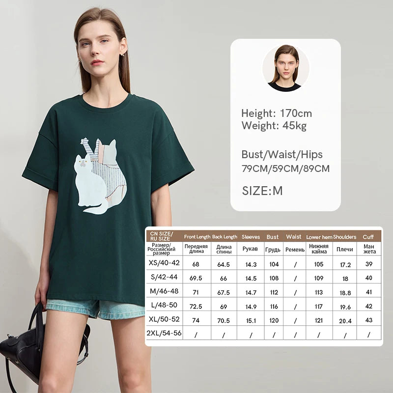 Damen Top im minimalistischen Stil mit O-Ausschnitt und bedrucktem Design