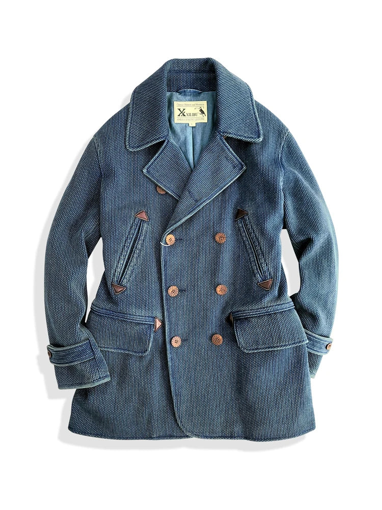Herren Erbsenmantel im Vintage-Stil aus dicker Baumwolle für Herbst und Winter