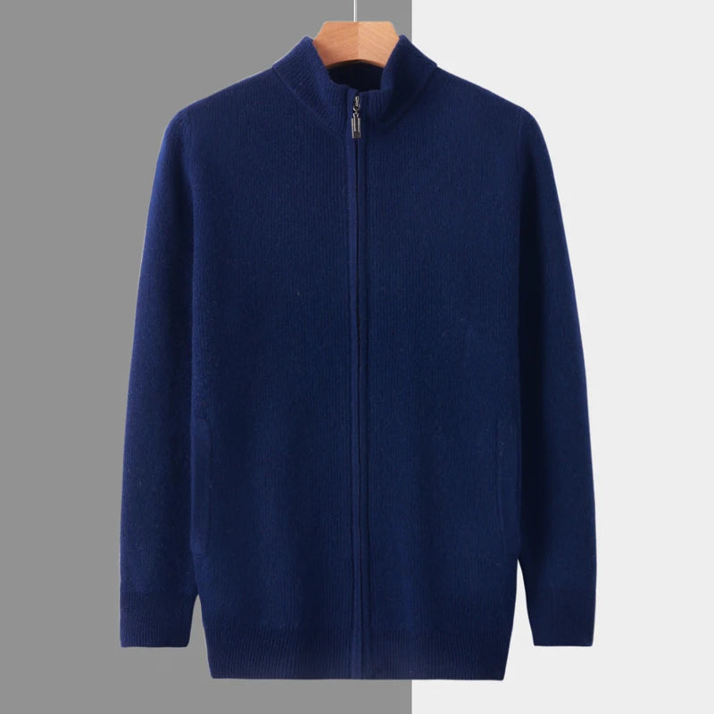Stehkragen Reißverschluss Strickjacke Pullover Herrenmantel Business Casual Herbst Winter neue reine Wolle Strickjacke Männer Doppeltaschen