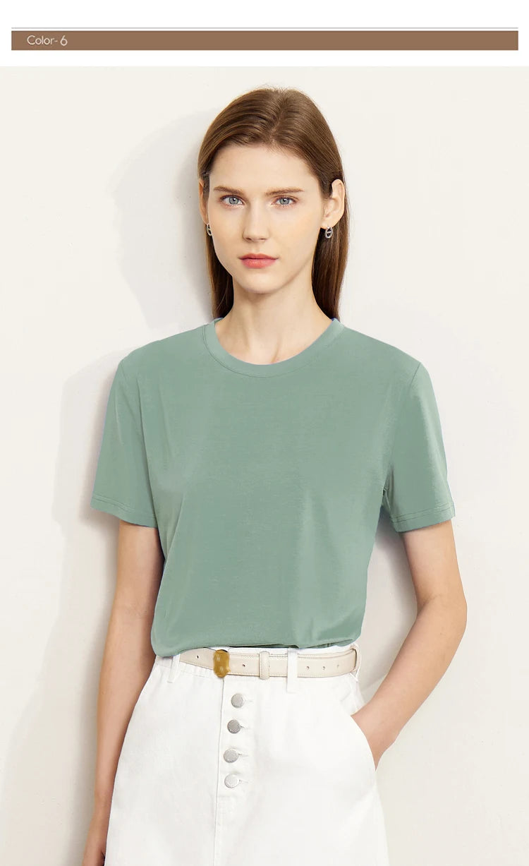 Damen T-Shirt im minimalistischen Stil mit lässigem O-Ausschnitt und kurzen Ärmeln