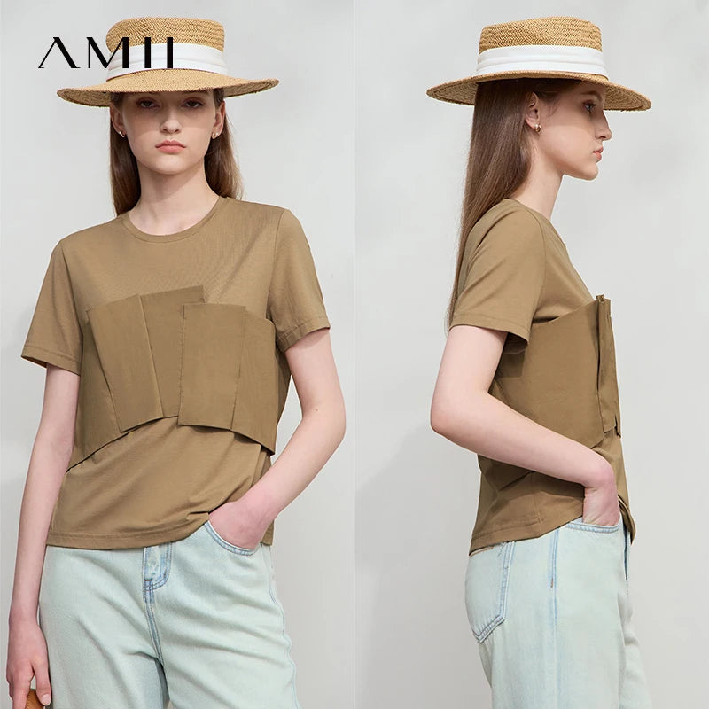 Damen T-Shirt im minimalistischen Stil mit lässigem Komfort und geradem Spleißen