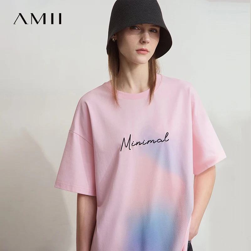 Damen Sommer T-Shirt mit lockerer Passform und buntem Farbverlauf